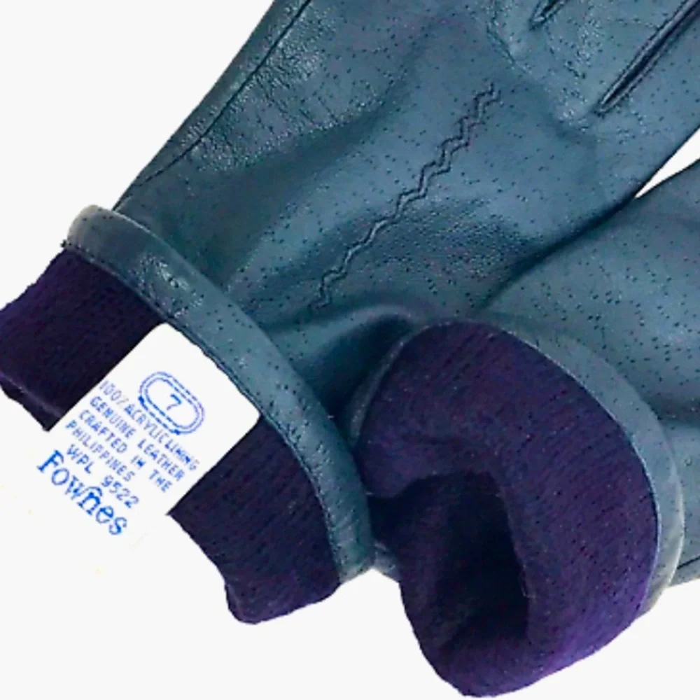 Fownes Womens Hand Crafted Perforated Leather Gloves 7 Blue Lined NWOT